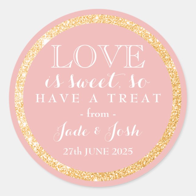 Sticker Rond Pink Faux Gold Parties scintillant L'amour est Swe (Devant)