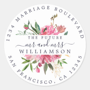 Sticker Rond Pink Floral Adresse de retour Enveloppe blanche Sc