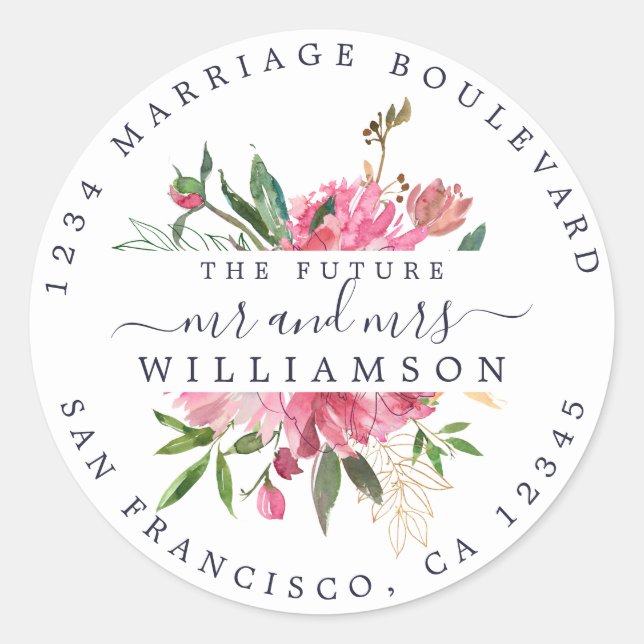 Sticker Rond Pink Floral Adresse de retour Enveloppe blanche Sc (Devant)