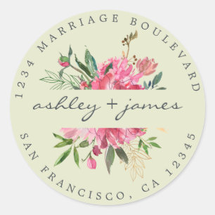 Sticker Rond Pink Floral Adresse de retour Enveloppe verte Scea