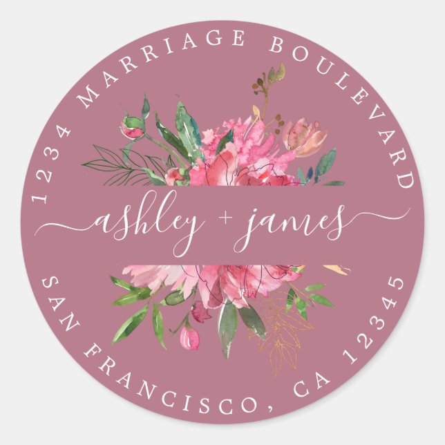 Sticker Rond Pink Floral Adresse de retour Enveloppe violette S (Devant)