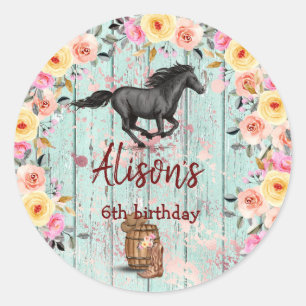Sticker Rond Pink Floral Anniversaire Cheval fête d'anniversair