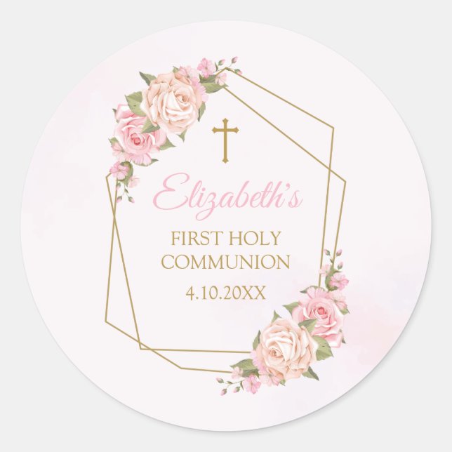 Sticker Rond Pink Floral Communion Calcomanía (Devant)