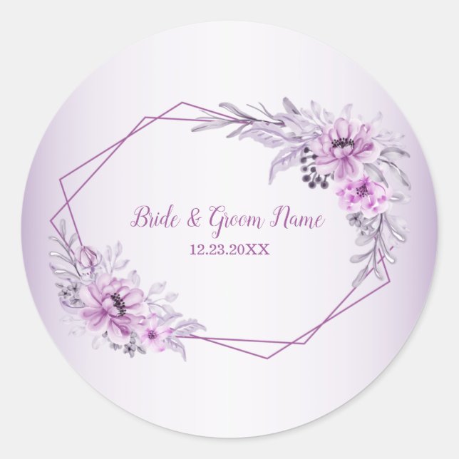 Sticker Rond Pink Floral Violet Watercolor (Devant)