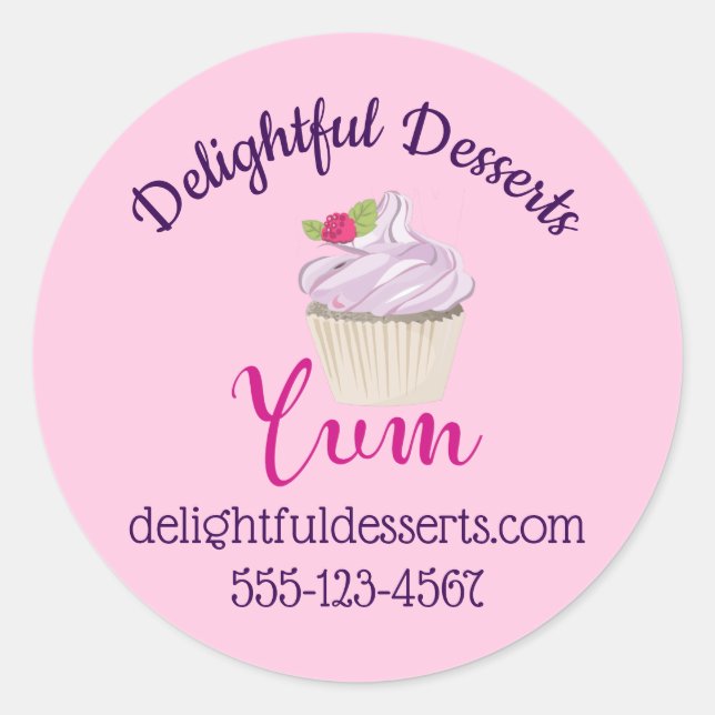 Sticker Rond Pink Frosted Cupcake Yum! Business