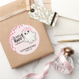 Sticker Rond Pink Ghost Little Boo est presque dû Baby shower
