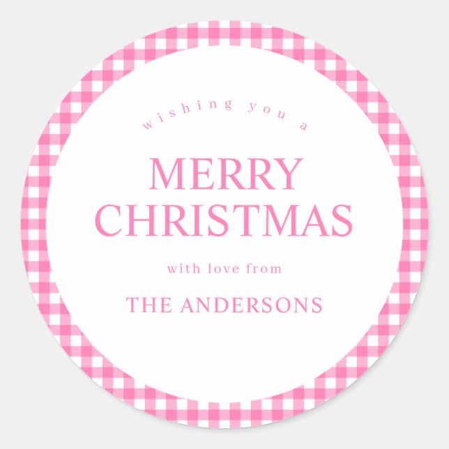 Sticker Rond Pink Gingham Christmas (Devant)