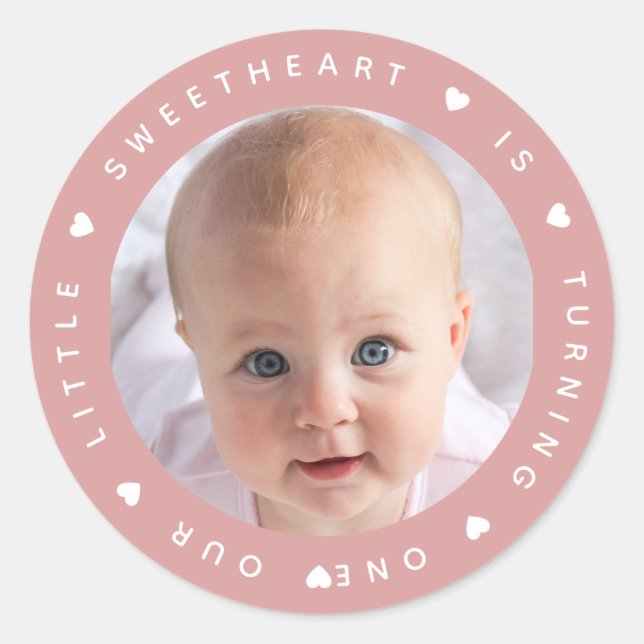 Sticker Rond Pink Girl Photo Notre Petite Amoureuse Dusty Rose (Devant)