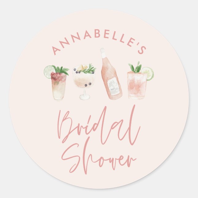 Sticker Rond Pink girly moderne cocktail script nuptiale douche (Devant)