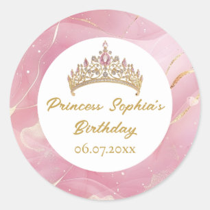 Sticker Rond Pink Gold Fairytale Princess Crown