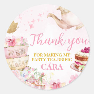 Sticker Rond Pink Gold Floral Par Tea Anniversaire