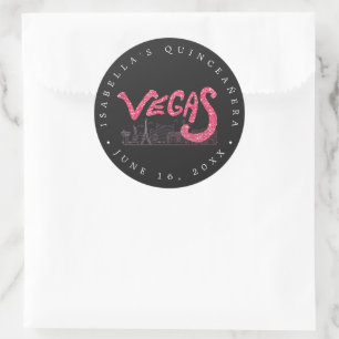 Sticker Rond Pink Gold Las Vegas Quinceañera Merci Favoriser