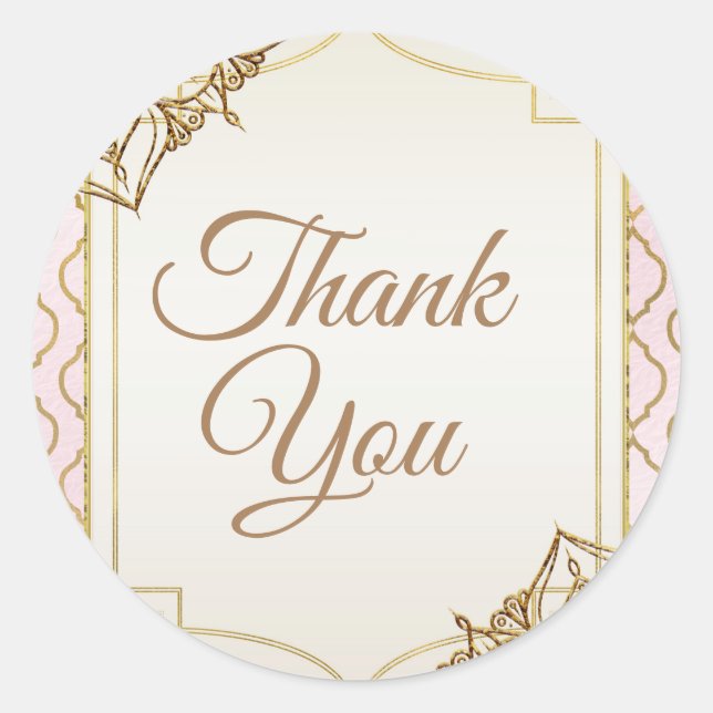 Sticker Rond Pink & Gold Marocaine des nuits arabes Mariage Fav (Devant)