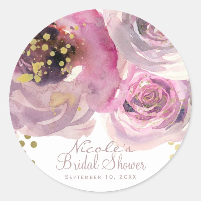 Sticker Rond Pink & Gold Moderne Florale Mariage fête d'anniver (Devant)