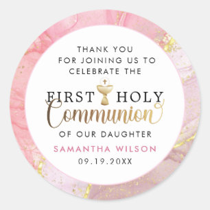 Sticker Rond Pink & Gold Première Sainte Communion Merci