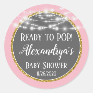 Sticker Rond Pink Gold Ready To Pop Baby shower Favoriser Tags