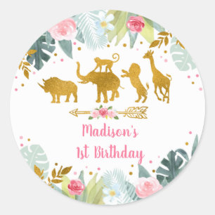 Sticker Rond Pink Gold Safari verdure Anniversaire