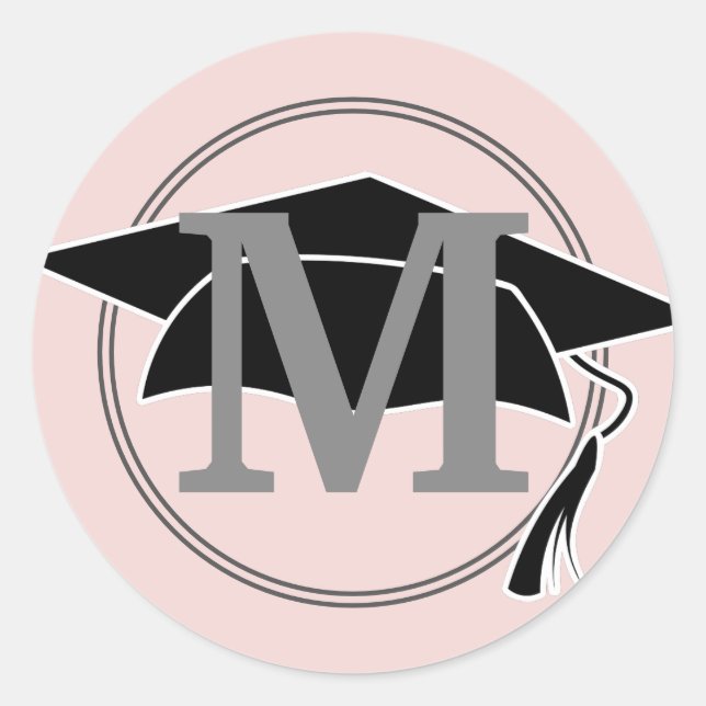 Sticker Rond Pink Grey Graduation Cap Monogramme initial (Devant)