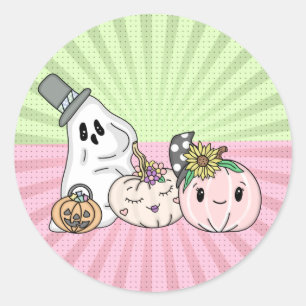 Sticker Rond Pink Halloween Boo Ghosts et Citrouilles