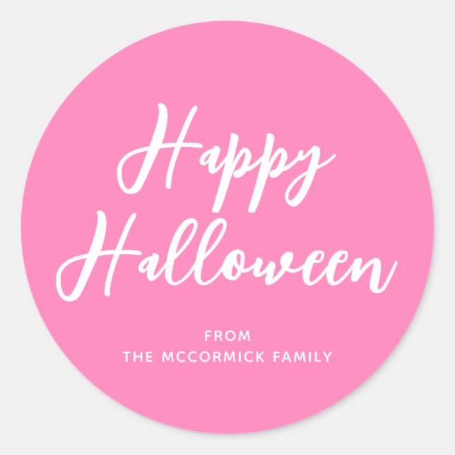 Sticker Rond Pink Happy Halloween Typographie de script moderne (Devant)