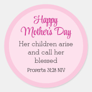 Sticker Rond Pink Happy Mother's Day Bible Verse Simple