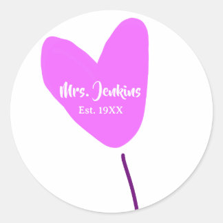 Sticker Rond Pink heart balloon Mrs add name est. Add year love