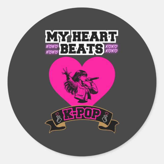 Sticker Rond Pink Heart Idol chanter KPop Music Love Design (Devant)