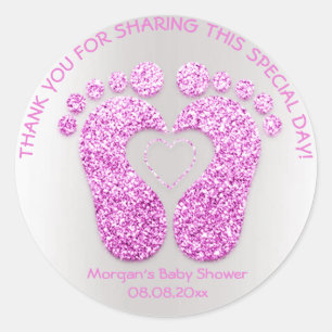 Sticker Rond Pink Heart Pieds Baby shower Favoriser Parties sci