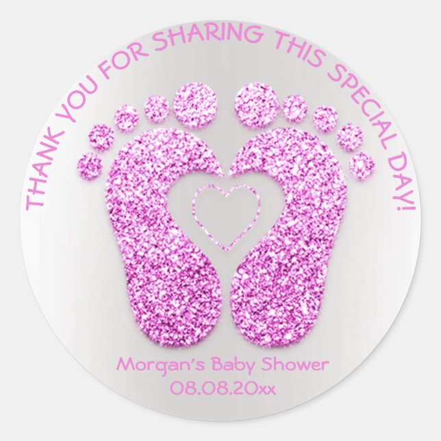 Sticker Rond Pink Heart Pieds Baby shower Favoriser Parties sci (Devant)