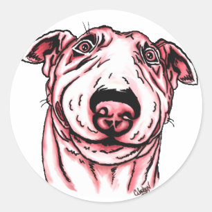 Sticker Rond Pink Hearts Bull Terrier Saint-Valentin