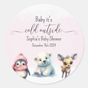 Sticker Rond Pink hiver froid à l'extérieur Baby shower fille