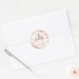 Sticker Rond Pink hiver White Bear C'est un Baby shower fille