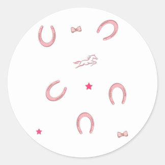 Sticker Rond Pink Horse Girl Horseshoes Coquette
