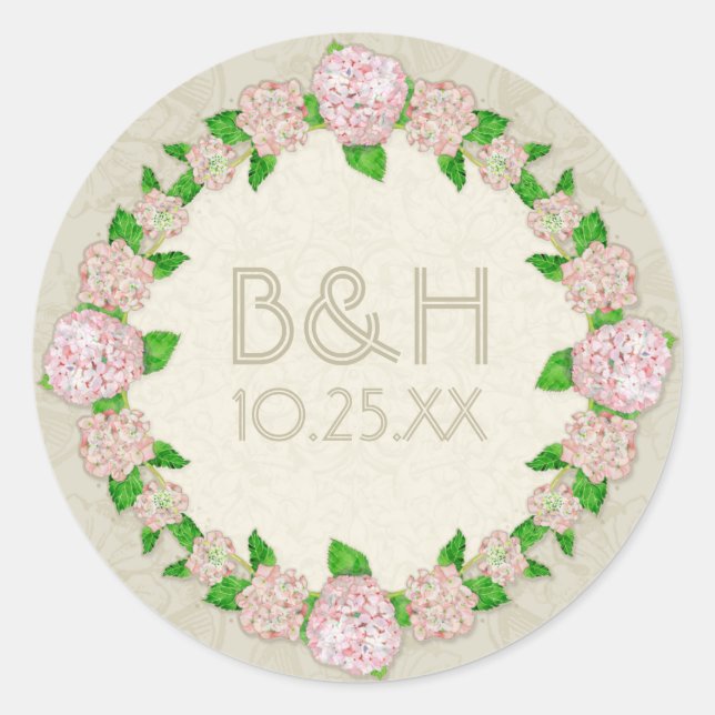 Sticker Rond Pink Hydrangea dentelle Floral Formal Élégant Mari (Devant)