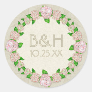 Sticker Rond Pink Hydrangea dentelle Floral Formal Élégant Mari