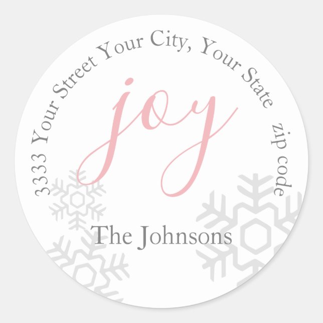 Sticker Rond Pink Joy Snow Holiday Retour Adresse Enveloppe Sce (Devant)