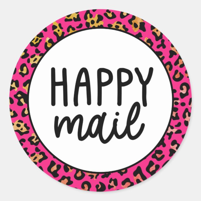 Sticker Rond Pink Leopard Happy Mail (Devant)