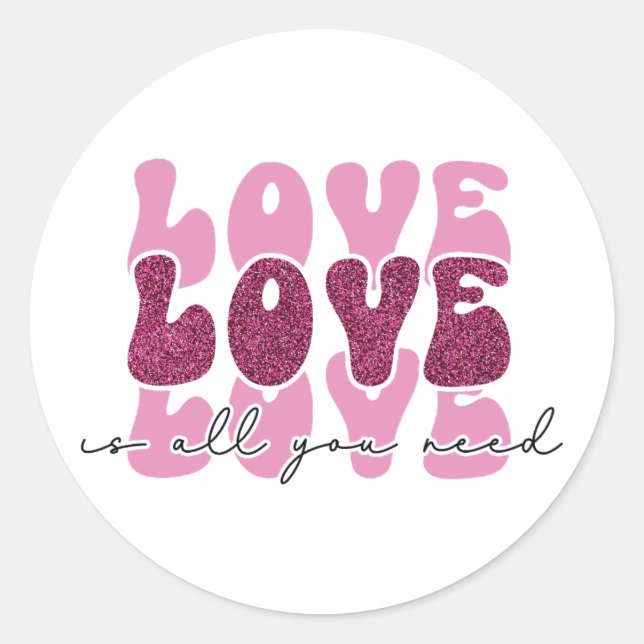 Sticker Rond Pink "Love" Stacked Bubble Font (Devant)