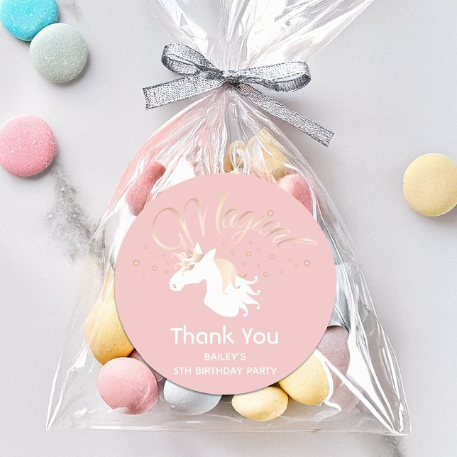 Sticker Rond Pink Magical Unicorn Fille Anniversaire de enfant  (Créateur téléchargé)