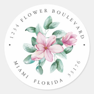 Sticker Rond Pink Magnolia Bouquet Botanique Adresse de retour