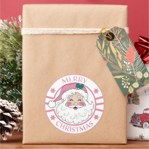 Sticker Rond Pink Mery Timbres de Noël amusant Père Noël mignon