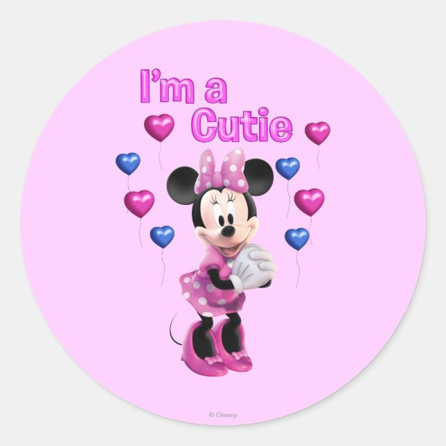 Sticker Rond Pink Minnie | Cutie avec coeur (Devant)
