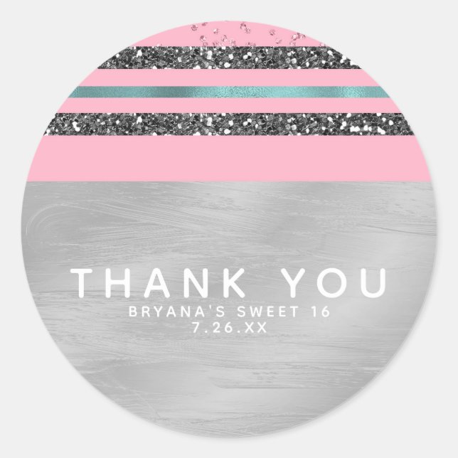 Sticker Rond Pink Mint Green & Silver Parties scintillant Sweet (Devant)