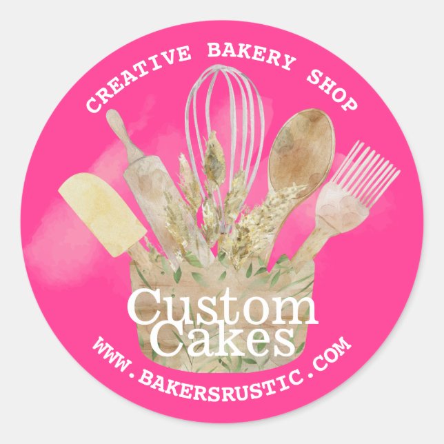 Sticker Rond Pink Neon Pâtisserie pâtisserie chef pâtisserie (Devant)