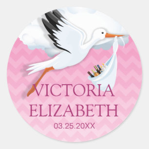 Sticker Rond Pink Ombre Chevron Nom du bébé