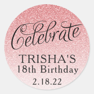 Sticker Rond Pink Ombre Glitter Celebrate Birthday Favor Tag