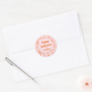Sticker Rond Pink Orange Quirky Main Glissé Happy Halloween