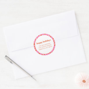 Sticker Rond Pink Orange Retro Shapes Holiday Adresse de retour