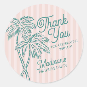 Sticker Rond Pink Palm Spring Pastel Beach Anniversaire Privilé