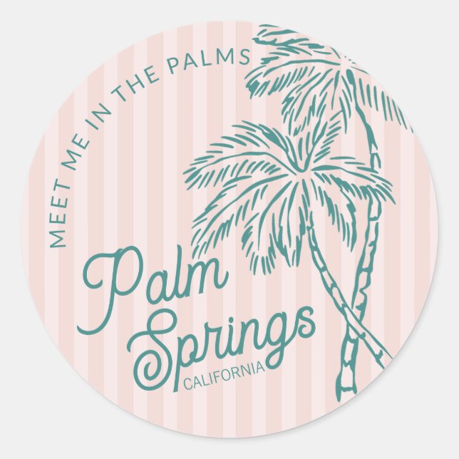 Sticker Rond Pink Palm Spring Pastel Beach Party Enveloppe Favo (Devant)